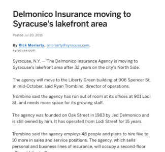Delmonico Insurance moving to Syracuse's lakefront area