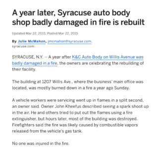 A year later, Syracuse auto body shop badly damaged in fire is rebuilt