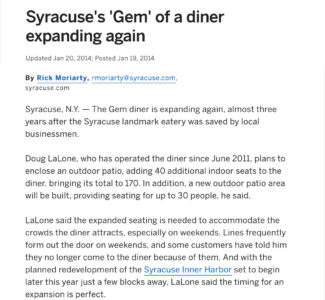 Syracuse's 'Gem' of a diner expanding again